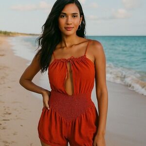Jens Pirate Booty x Free People Womens Love Street Romper Size L‎ Orange NWOT